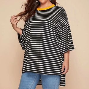 SHEIN plus contrast neck dip hem striped tee